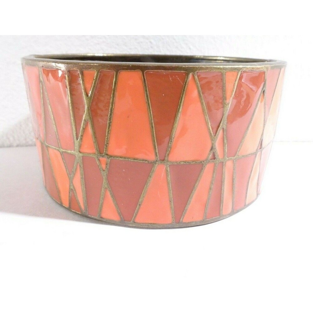 Lee Angel Neiman Marcus Red Orange Geo Enamel Brass Cuff Bracelet NWT 240